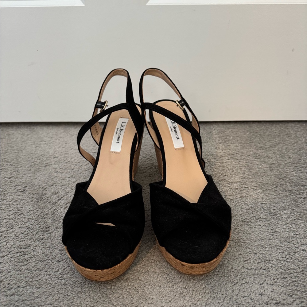 LK Bennett Black and Tan Wedge Sandals - Picture 7 of 7